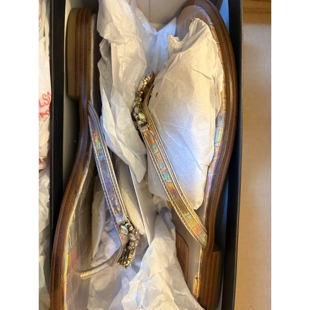 Naturalizer Liliana Coppertini Iridescent Croc Crystal Thong Sandals 9M